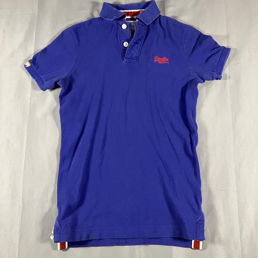 Superdry Polo Shirt Mens Small‎ Blue Classic Pique Short Sleeve Logo Embroidered